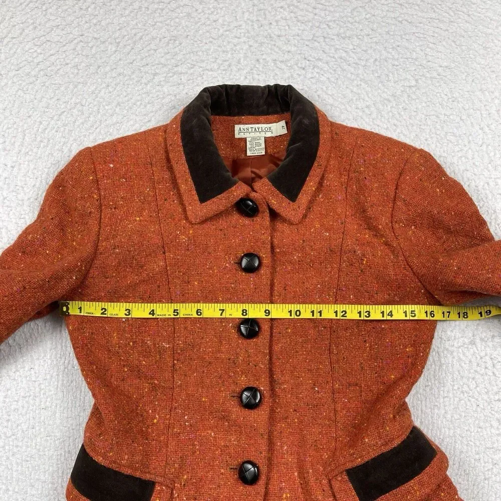 Ann Taylor Jacket Womens 2 Petite Orange Wool Blend Blazer Lined Speckled Career